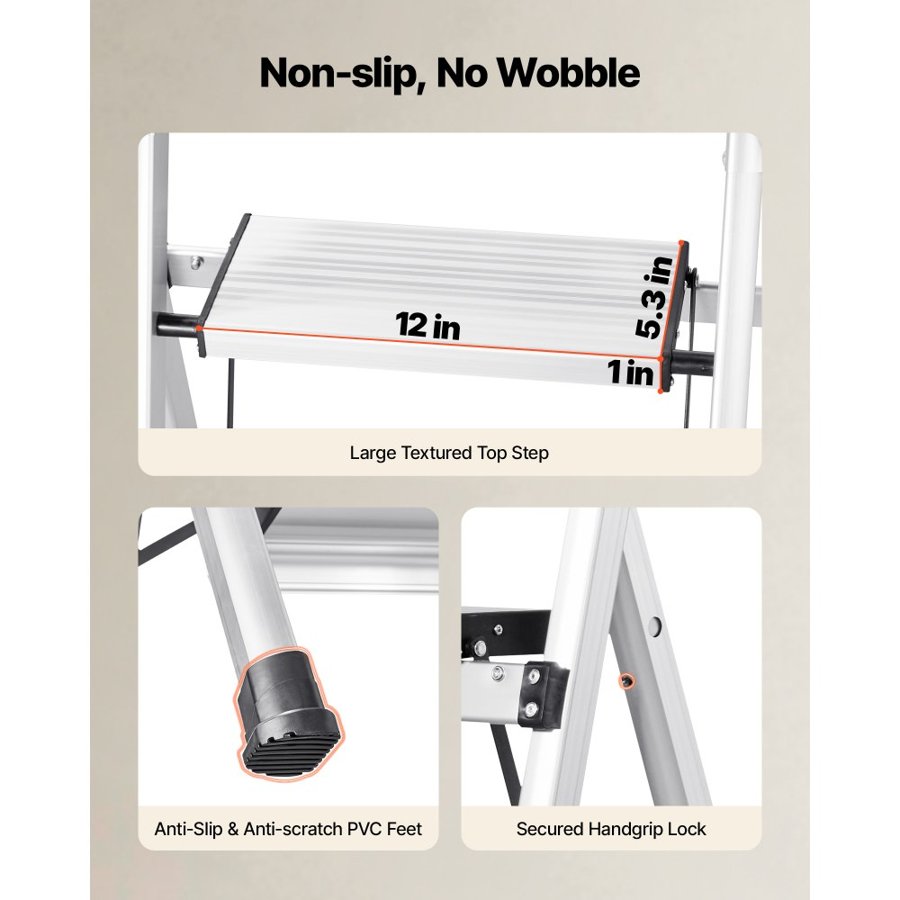 VEVOR 6 Step Ladder – Folding, 330 lbs, Aluminum, Anti-Slip