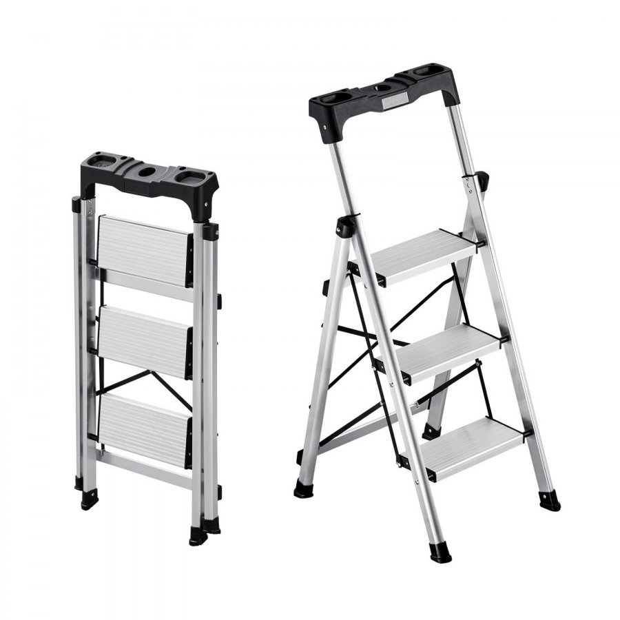 VEVOR Foldable 3 Step Ladder – Aluminum, 330 lbs Cap