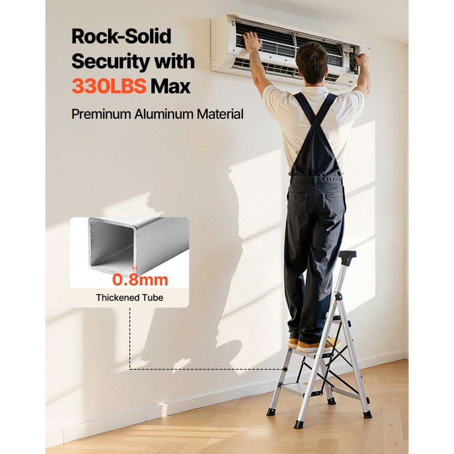 VEVOR Foldable 3 Step Ladder – Aluminum, 330 lbs Cap