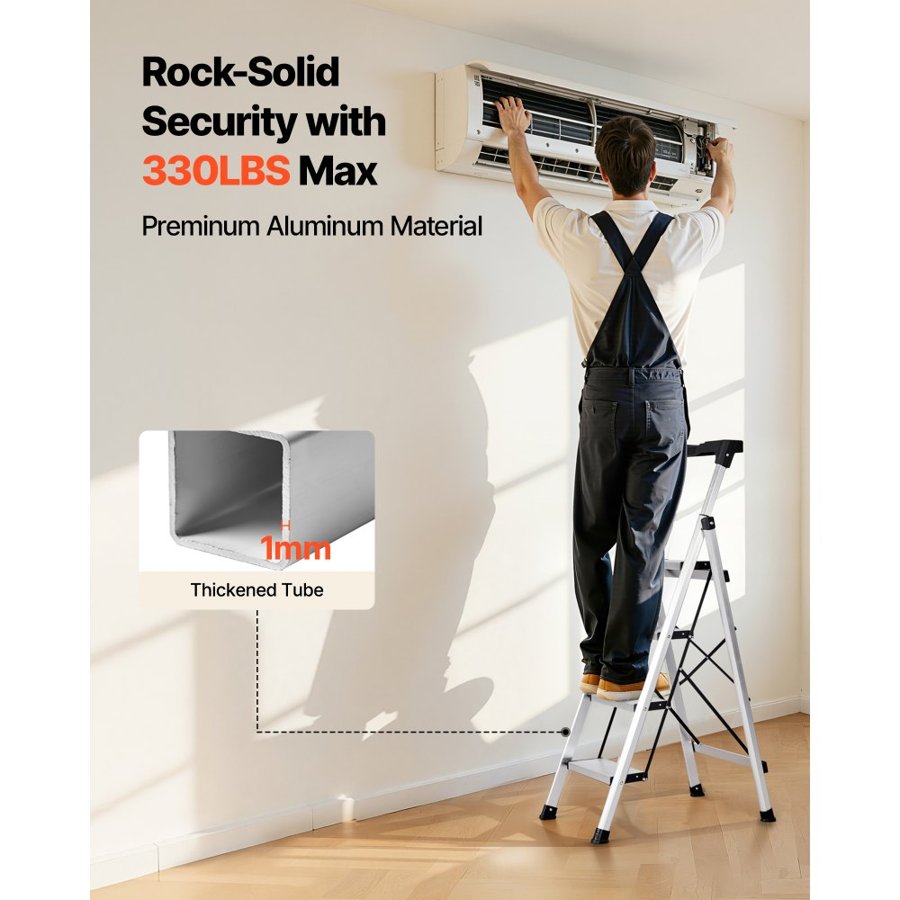 VEVOR Portable Aluminum Ladder​ – 4-Step, 330 lbs, Anit Slip