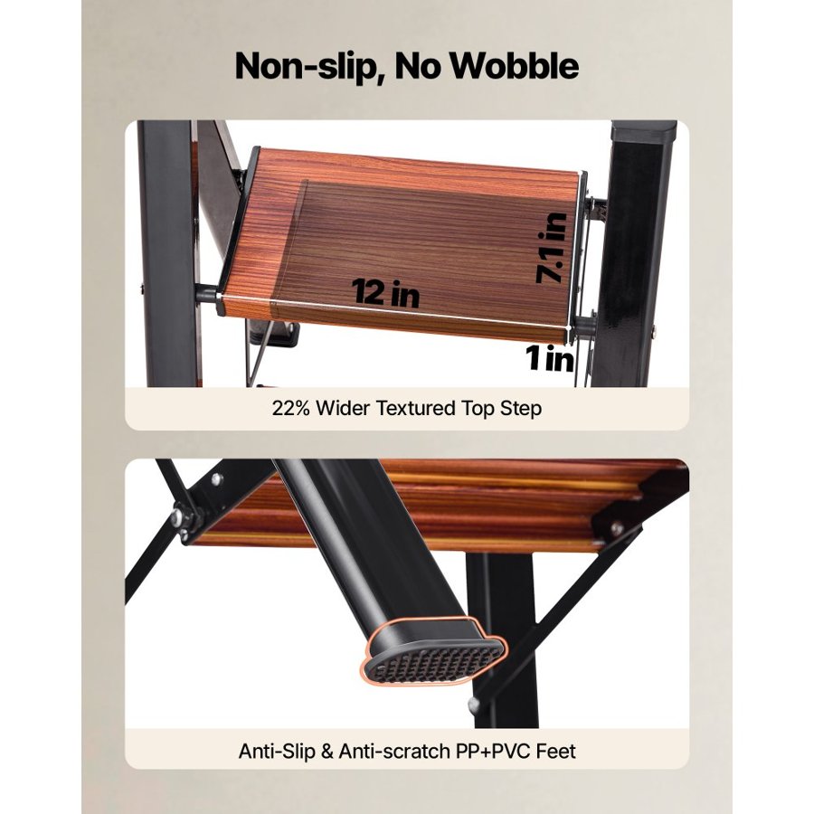 VEVOR Folding 2 Step Ladder – 330 Lbs, 17.5 x 19.3 x 23.8 in