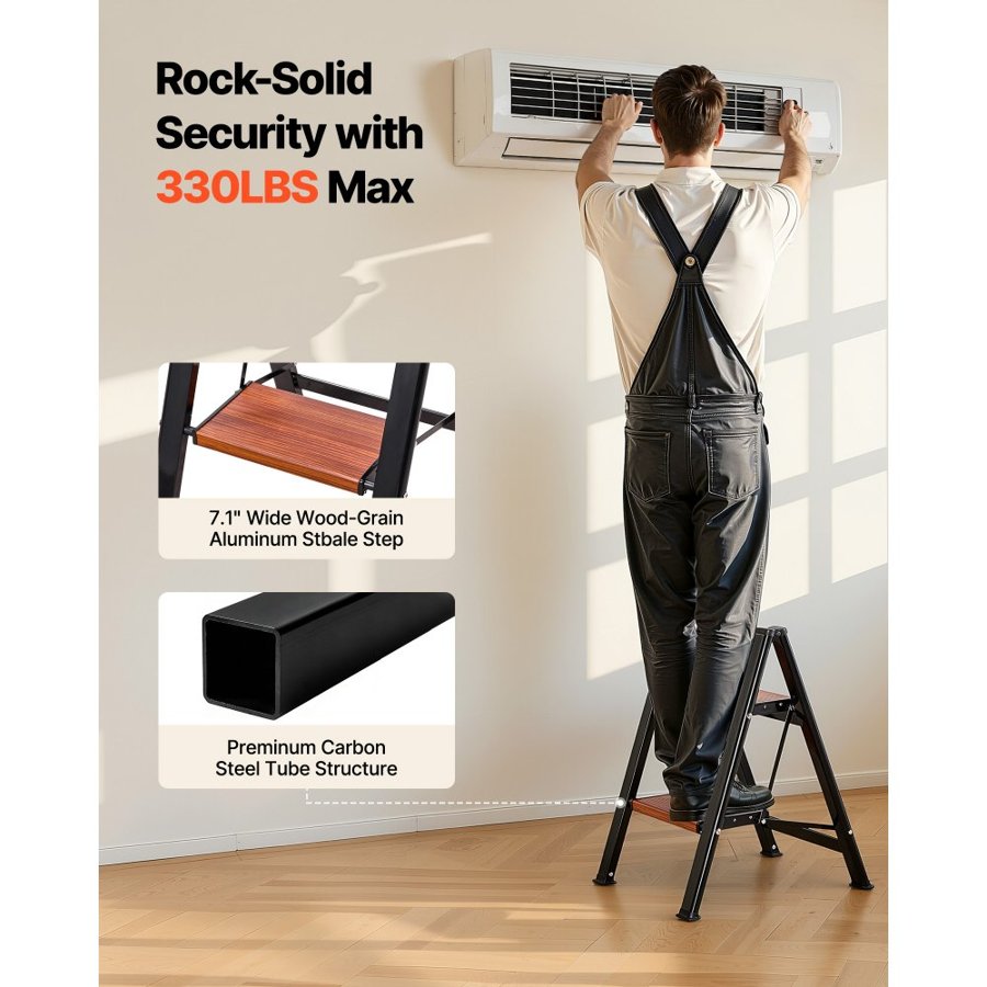 VEVOR Folding 2 Step Ladder – 330 Lbs, 17.5 x 19.3 x 23.8 in