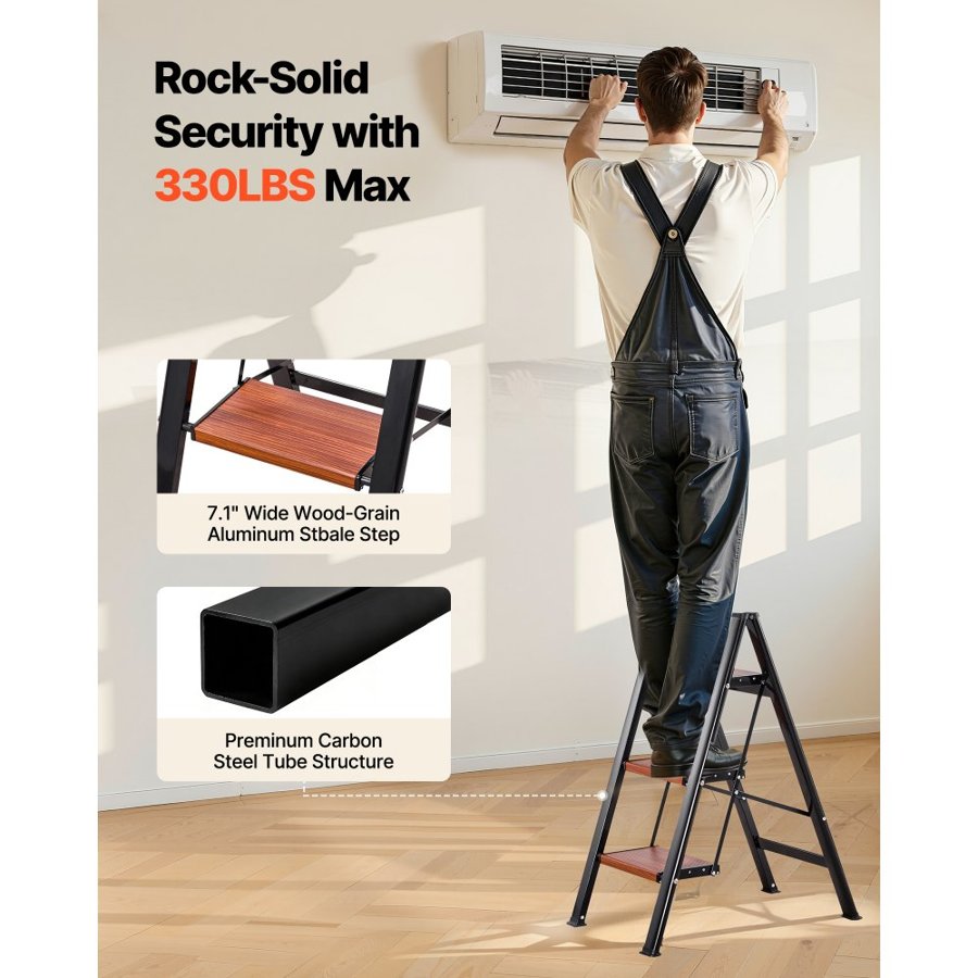 VEVOR 3 Step Aluminum Ladder – 330 lbs, Anti-Slip Pedal