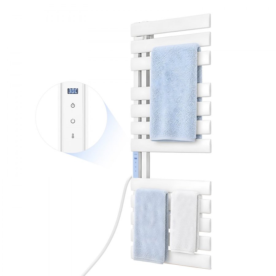 VEVOR Heated Towel Warmer Rack for Bathroom Electric Wall Mounted 12 Bars, Aluminum Alloy Towel Warmer, Overheat Protection, with Touch Screen, 1-24 Hour Timer, 0 to 55°C Adjustable, IPX4 Waterproof