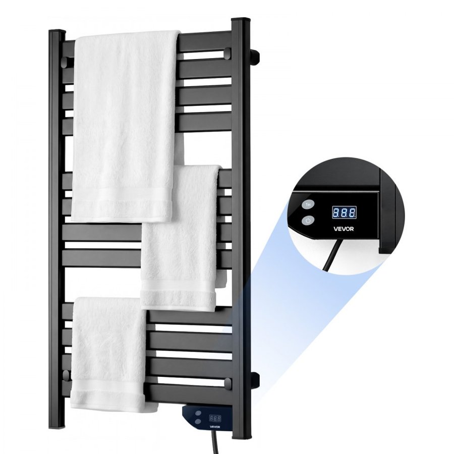 VEVOR Heated Towel Warmer Rack for Bathroom Electric Wall Mounted 12 Bars, Aluminum Alloy Towel Warmer, Overheat Protection, Heating Drying with Touch Screen, Built-In 1-8 Hour Timer, IPX4 Waterproof