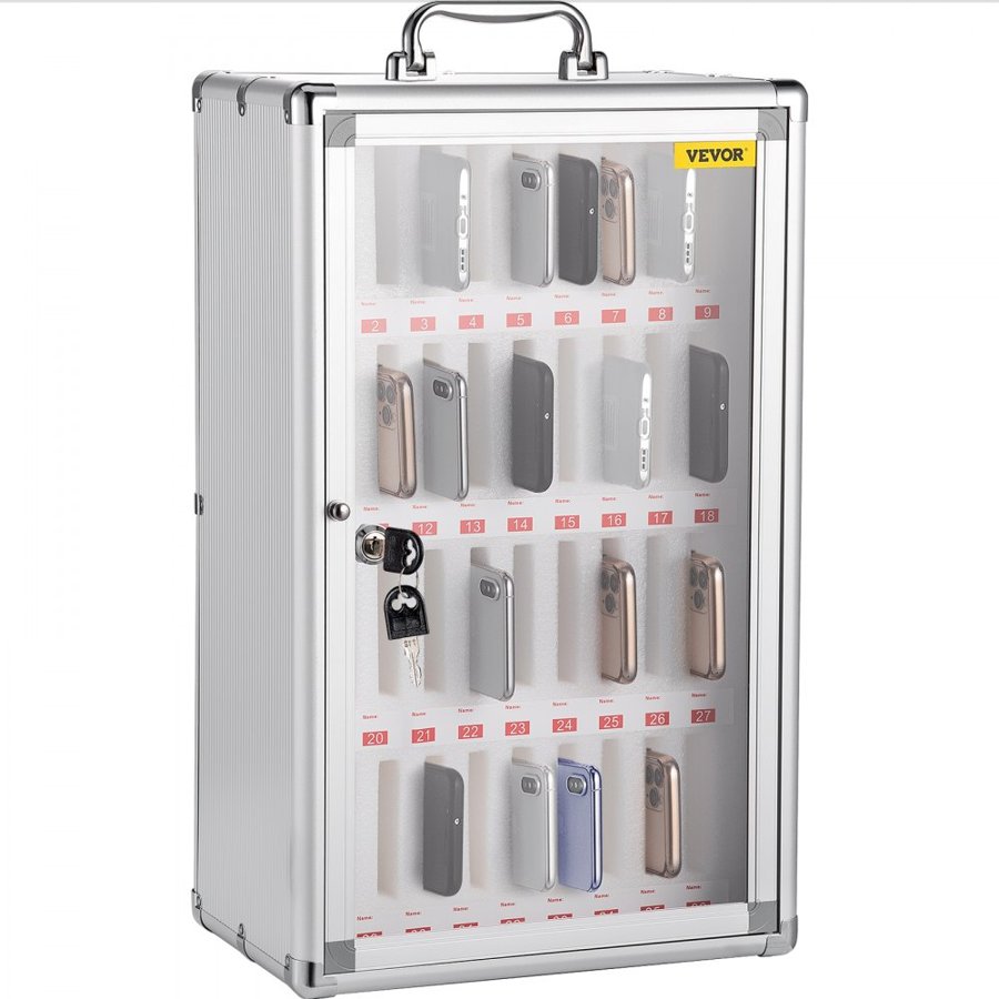 VEVOR Cell Phone Storage Cabinet, 36 Slots, Aluminum Alloy Pocket Chart Storage Locker Box with Portable Handle, Key Lock & Handwritten Tags, Wall Mounted for Classroom, Office, Gym