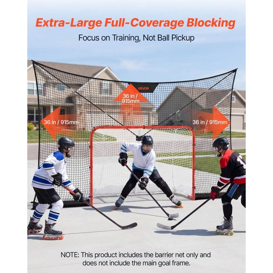 VEVOR Hockey Net Backstop,  366x213 cm Durable Hockey Goal Backstop Net with Extended Coverage, Lightweight and Portable Backyard Training Equipment, Easy Assembly, for Youth Adult (NET ONLY)