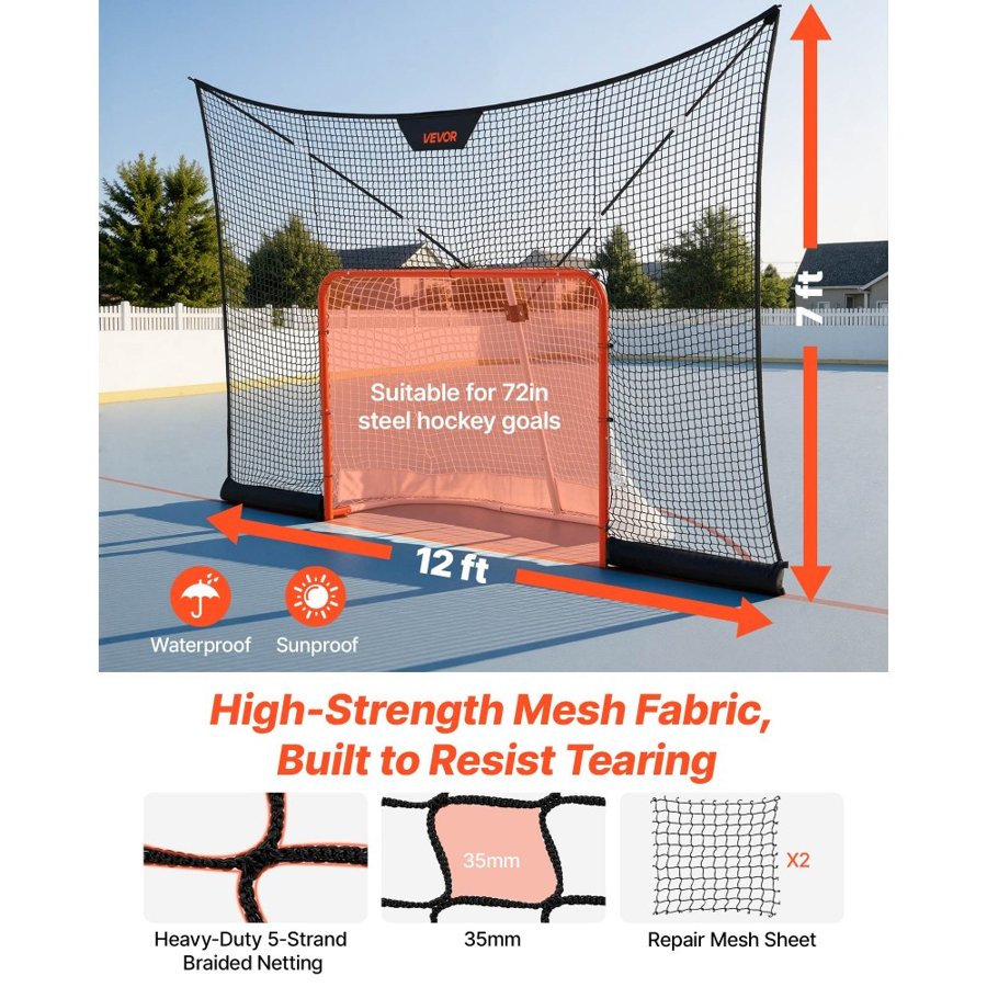 VEVOR Hockey Net Backstop,  366x213 cm Durable Hockey Goal Backstop Net with Extended Coverage, Lightweight and Portable Backyard Training Equipment, Easy Assembly, for Youth Adult (NET ONLY)