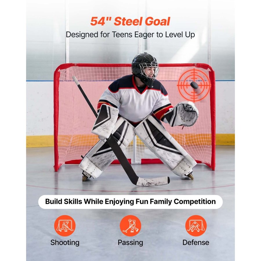 VEVOR Street Hockey Goal, Heavy-Duty Steel Street + Roller Hockey Nets, Durable Hockey Net for Indoor & Outdoor Use, Lightweight Portable Training, Easy Assembly for Backyard Park Garage, 142x113 cm