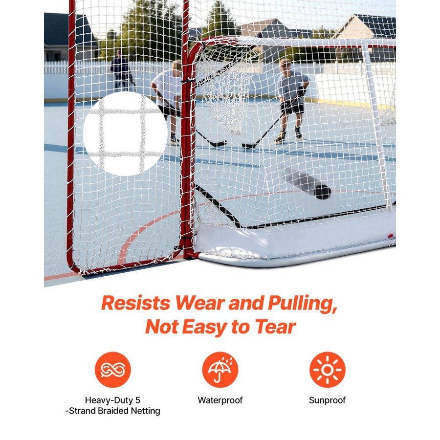 VEVOR Hockey Goal with Backstop and Targets, 307x183 cm Street Steel Hockey Goal Set, Pro Lightweight and Portable Training Equipment, Durable Net for Indoor & Outdoor Use, Easy Assembly, White/Red