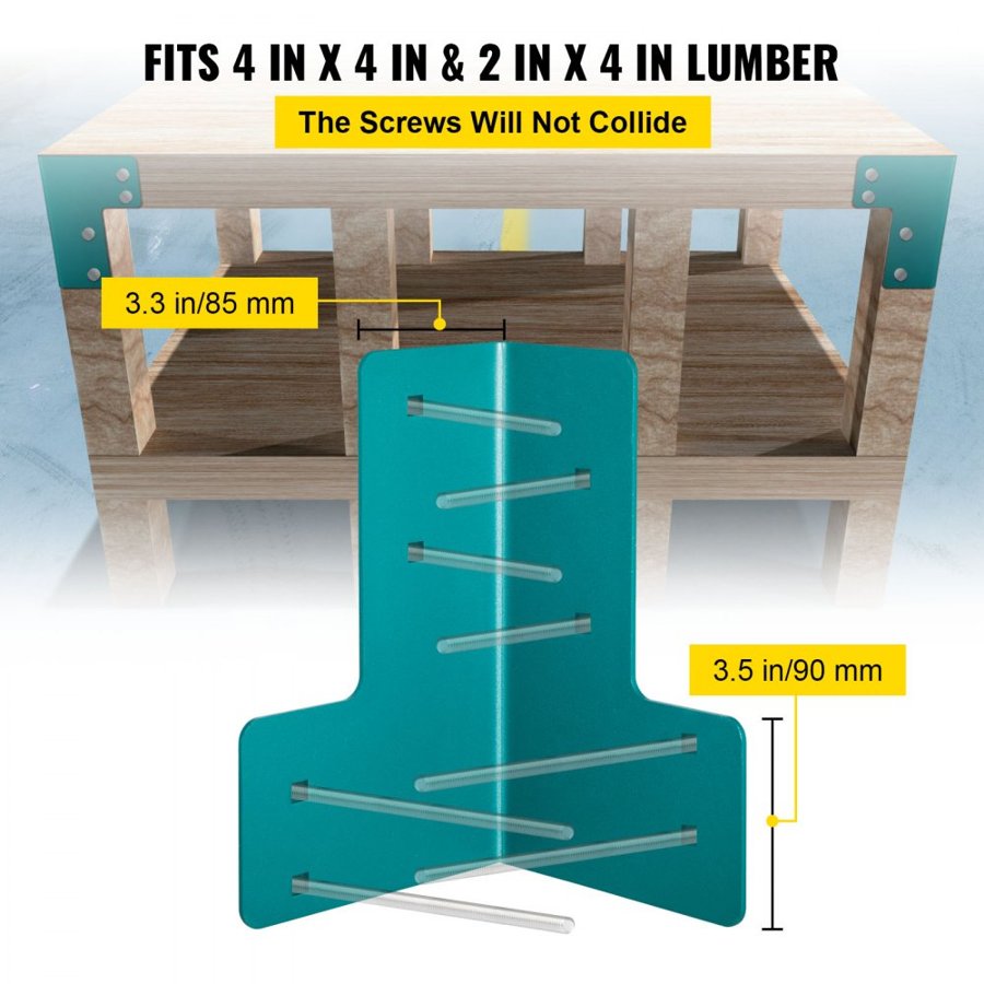 VEVOR Workbench Corner Brackets, 5mm Thick Steel Shop Table Bracket Kit, 8 PCs Workbench Bracket Kit, Right Angle Shop Table Corner Brackets with Hardware Kit, Joint Fastener for Desk Edge, Family DIY