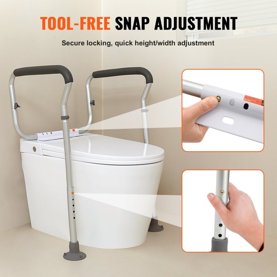 VEVOR Toilet Safety Rail, Bathroom Toilet Seat Frame, Adjustable Width & Height Fit Most Toilets, Supports 300lbs, Toilet Handles Grab Bars with Padded Armrests for Handicap, Disabled, Seniors