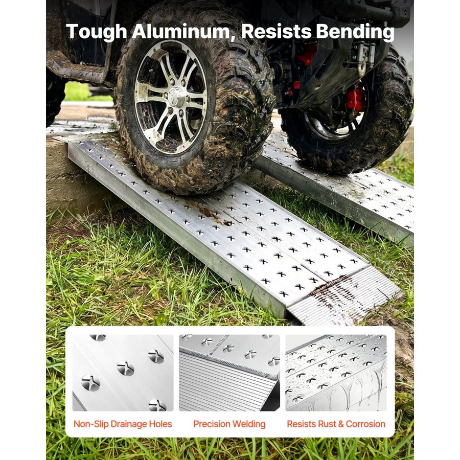 VEVOR Aluminum Trailer Ramps, 2PCS 999 x 304mm, Heavy-Duty ATV Ramp Set with Anti-Slip Plates, 1360kg Combined Capacity Loading Ramps for Motorcycles, Lawn Mowers, Farm Tractors, Carts