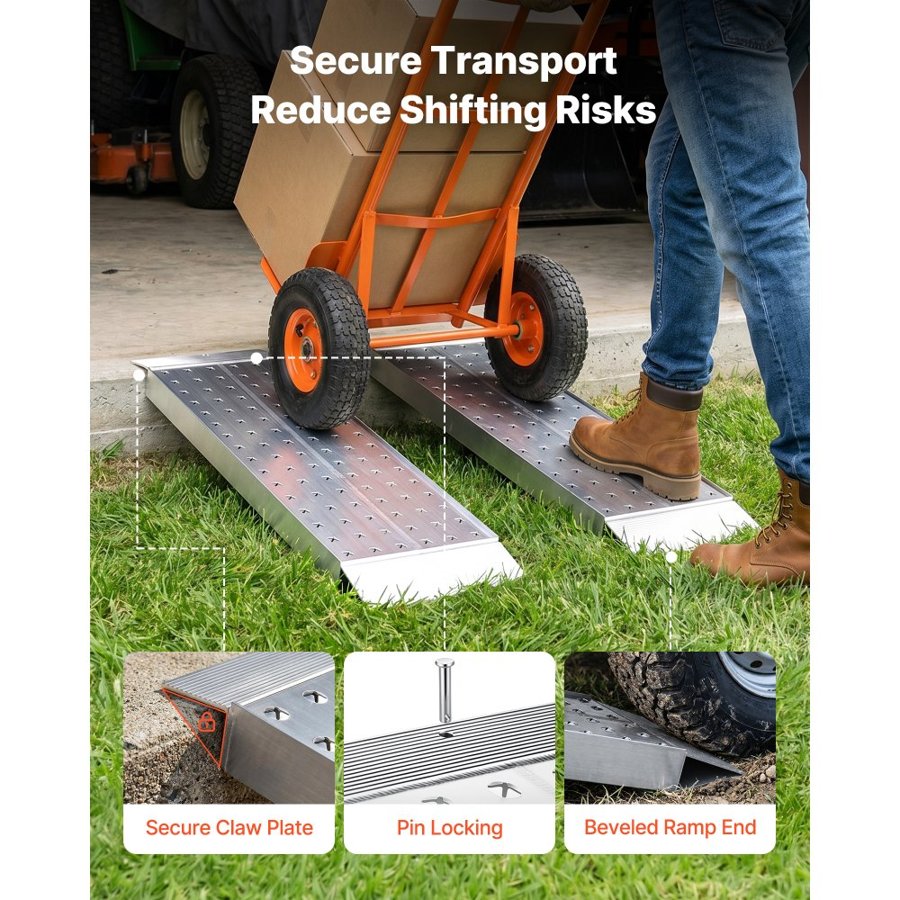 VEVOR Aluminum Trailer Ramps, 2PCS 999 x 304mm, Heavy-Duty ATV Ramp Set with Anti-Slip Plates, 1360kg Combined Capacity Loading Ramps for Motorcycles, Lawn Mowers, Farm Tractors, Carts