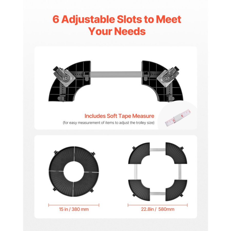 VEVOR Trash Can Dolly with 4 Lockable Wheels, 440lbs Weight Capacity, Round Trash Can Roller Base, 15-22.8 in Adjustable, Heavy Duty Drum Dolly Plant Caddy, Multi-Functional Rolling Dolly Cart, Black