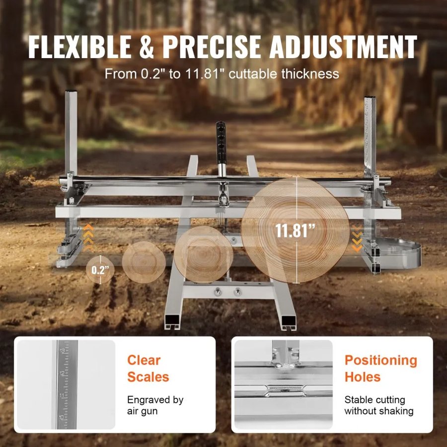 VEVOR Chainsaw Mill and Rail Mill Guide System, Portable Sawmill 36 cm-91 cm Guide Bar, 2.74 m Aluminum Saw Milling Rail Guide with Chainsaw Planking Mill for Woodworkers and Carpenters