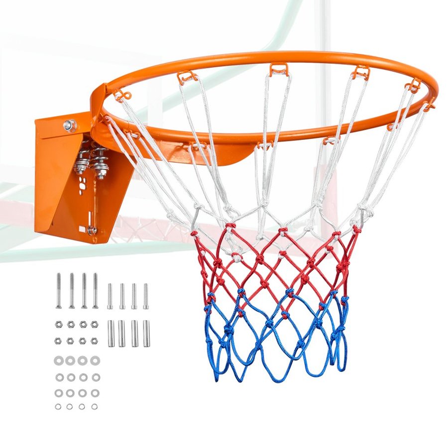 VEVOR Basketball Rim, Wall Door Mounted Basketball Hoop, Heavy Duty Q235 Basketball Flex Rim Goal Replacement with Net, Standard 18" Indoor and Outdoor Hanging Basketball Hoop for Kids Adults