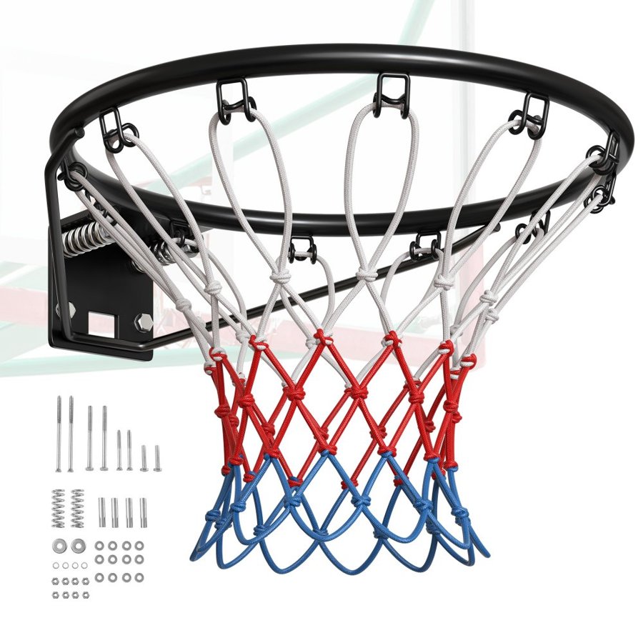 VEVOR Basketball Rim, Wall Door Mounted Basketball Hoop, Heavy Duty Q235 Basketball Flex Rim Goal Replacement with Net and Double Spring, Standard 18" Indoor Outdoor Hanging Hoop for Kids Adults