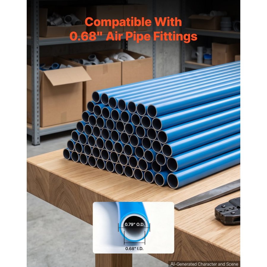 VEVOR Air Compressor Line Piping Kit, Total 71.3 m x 17.3mm (62 x 1.15m), Aluminum Compressed Air Tubing System, High Pressure Resistant, Leak-Proof & Easy-to-Install for Garages Workshops