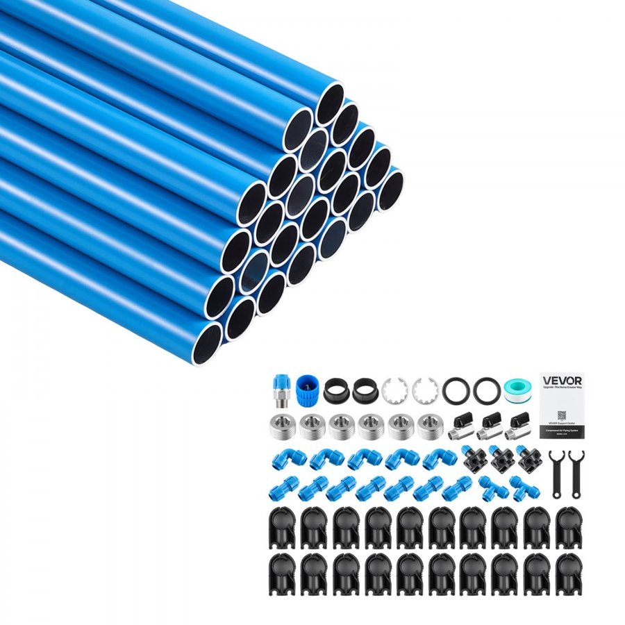 VEVOR Air Compressor Line Piping Kit, Total 27.6m x 17.3mm (24 x 1.15m), Aluminum Compressed Air Tubing System, High Pressure Resistant, Leak-Proof & Easy-to-Install for Garages Workshops