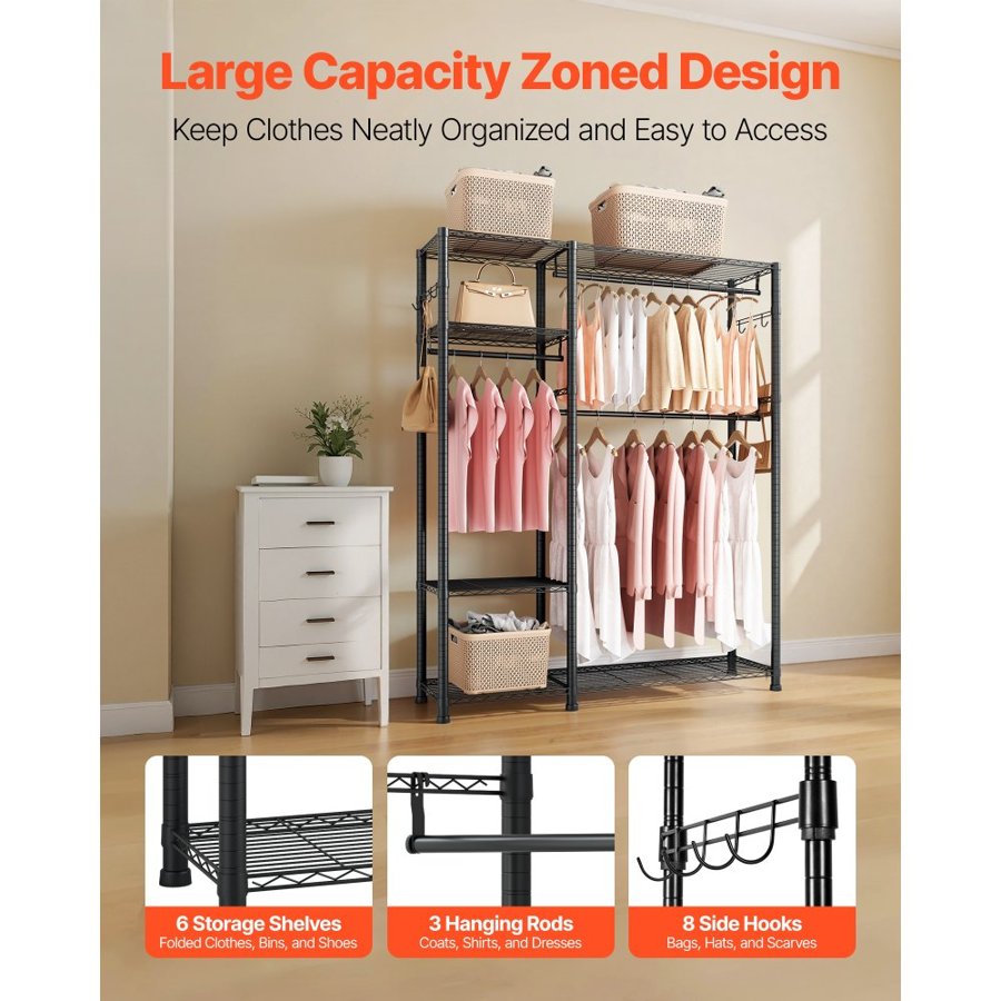 VEVOR Heavy Duty Clothing Garment Rack – 6 Tiers, 800 LBS
