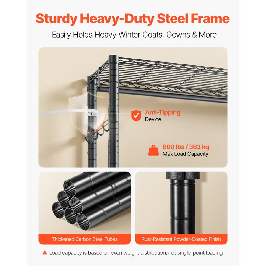 VEVOR Heavy Duty Clothing Garment Rack – 6 Tiers, 800 LBS