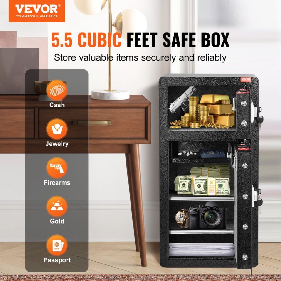 VEVOR Fireproof Safe Lock Box – 5.5 Cu Ft Double Door