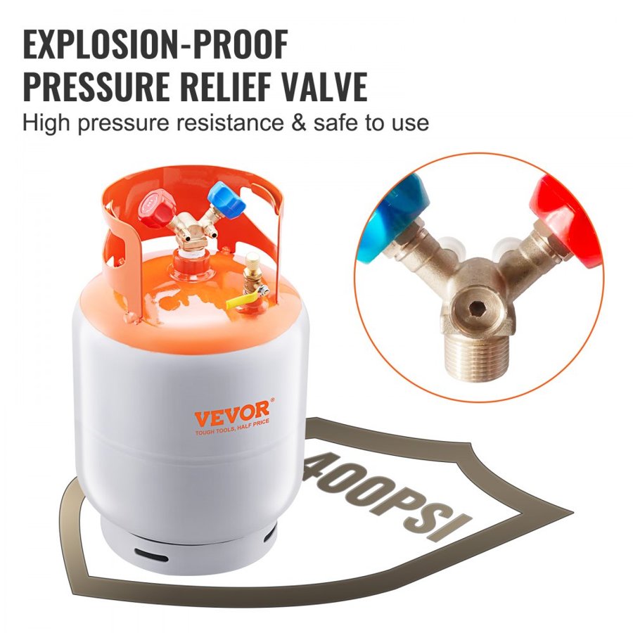 VEVOR Refrigerant Recovery Reclaim 13.6 kg Cylinder Tank 400 PSI Liquid Rated Y Valve