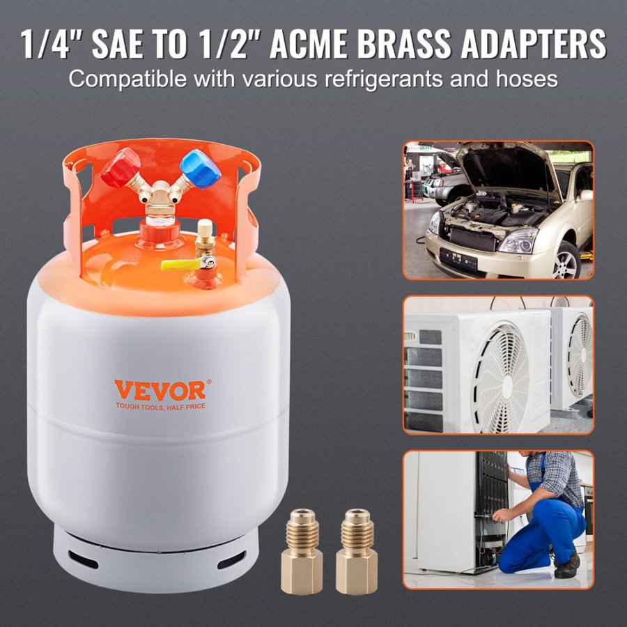 VEVOR Refrigerant Recovery Tank, 50 LBS Capacity, 400 psi Portable Cylinder Tank with Y-Valve for Liquid/Vapor, High-sealing Recovery Can for R22/R134A/R410A, Orange+Gray