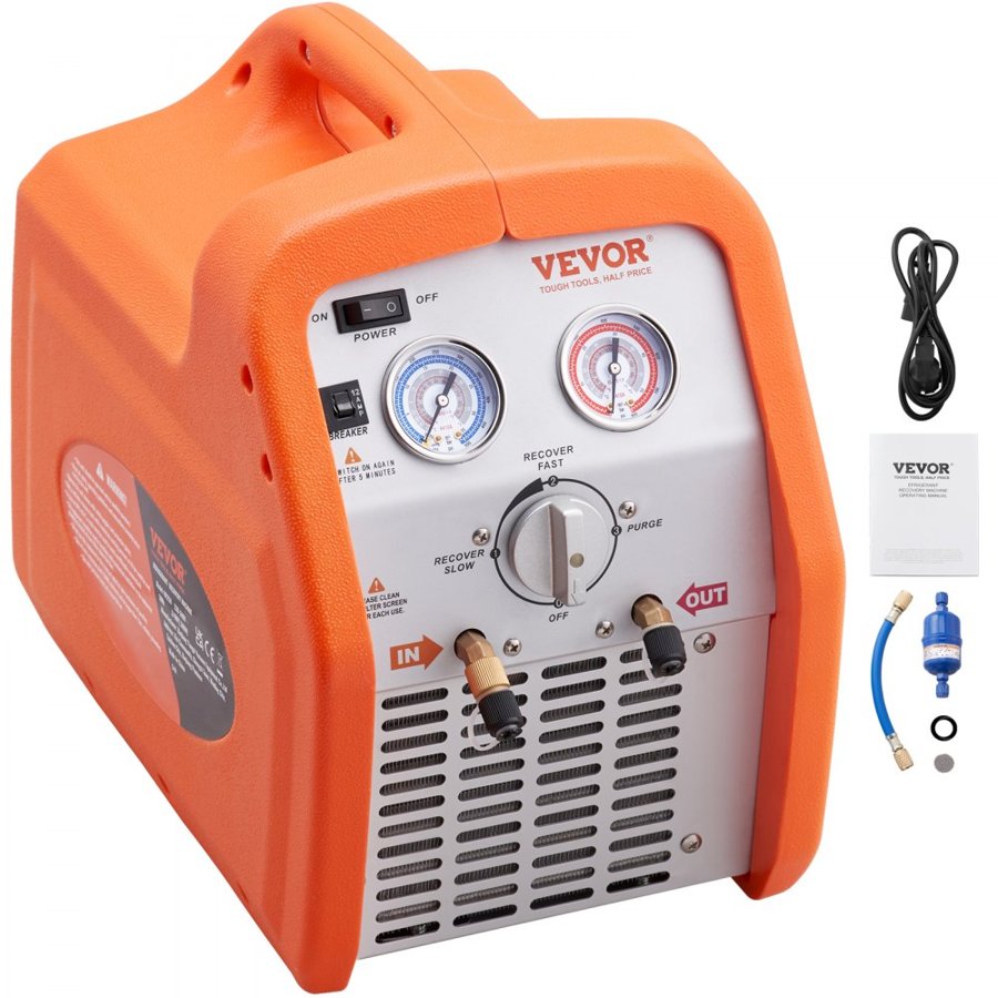 VEVOR Portable 3/4 HP Refrigerant Recovery Machine - AC Recovery Machine with High Pressure Protection 220-240V 60Hz Recovery Machine HVAC for Vapor Liquid Refrigerant, Car Air Conditioning