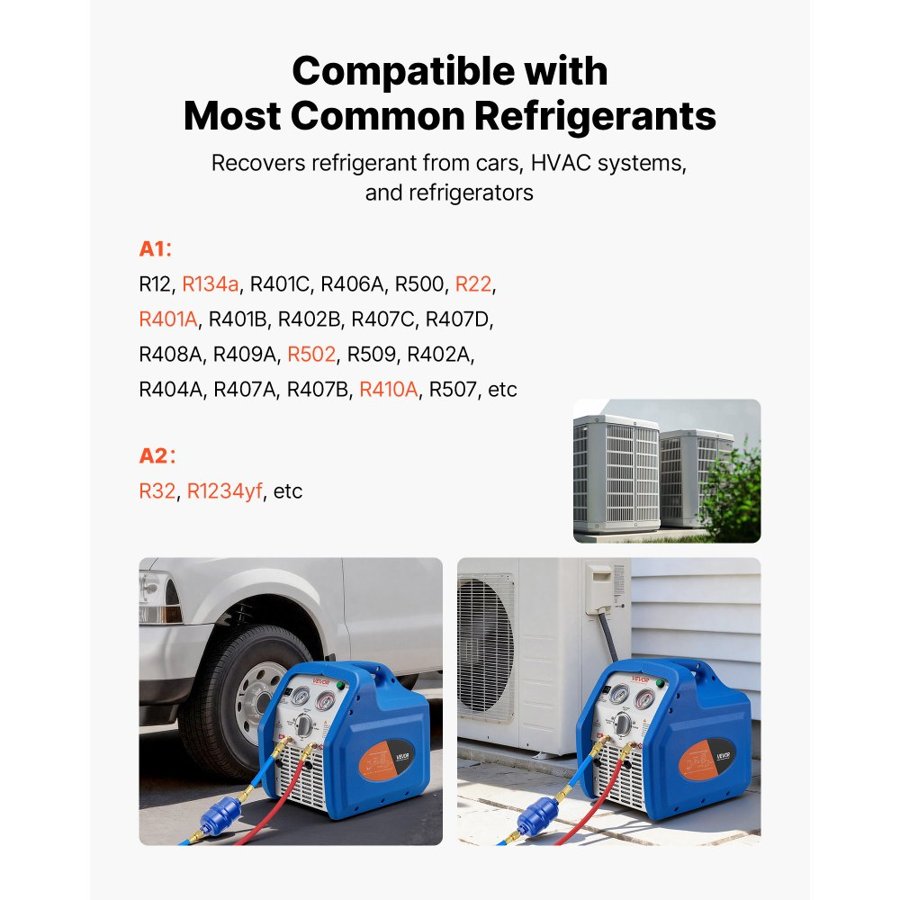 VEVOR HVAC Refrigerant Recovery Machine – 1HP, Dual Cylinder