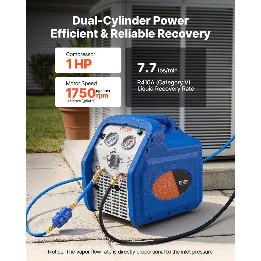 VEVOR HVAC Refrigerant Recovery Machine – 1HP, Dual Cylinder