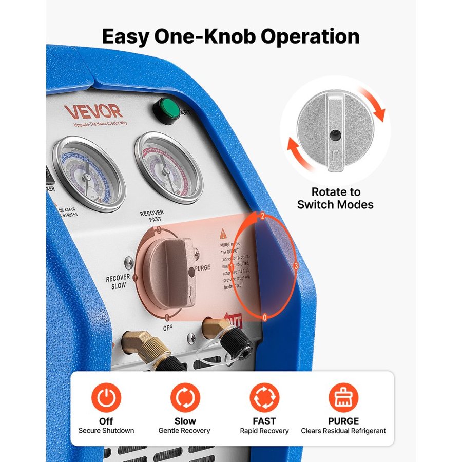 VEVOR HVAC Refrigerant Recovery Machine – 1HP, Dual Cylinder