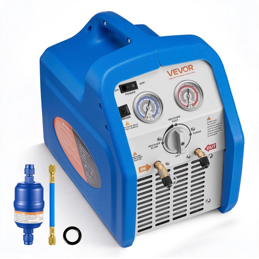 VEVOR AC Refrigerant Recovery Machine – 3/4 HP, 1450 RPM