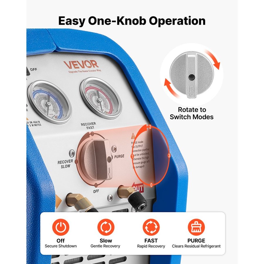 VEVOR AC Refrigerant Recovery Machine – 3/4 HP, 1450 RPM