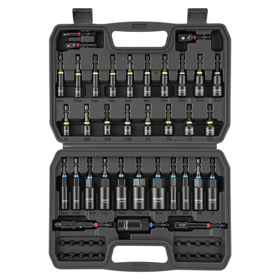 VEVOR Nut Driver Set, 55-Piece, SAE and Metric Sizes, Magnetic Nut Drivers, with Setters, Extension Bar, Bits, and Carrying Case, Versatile for Automotive Repairs, Home Improvements, and DIY Tasks