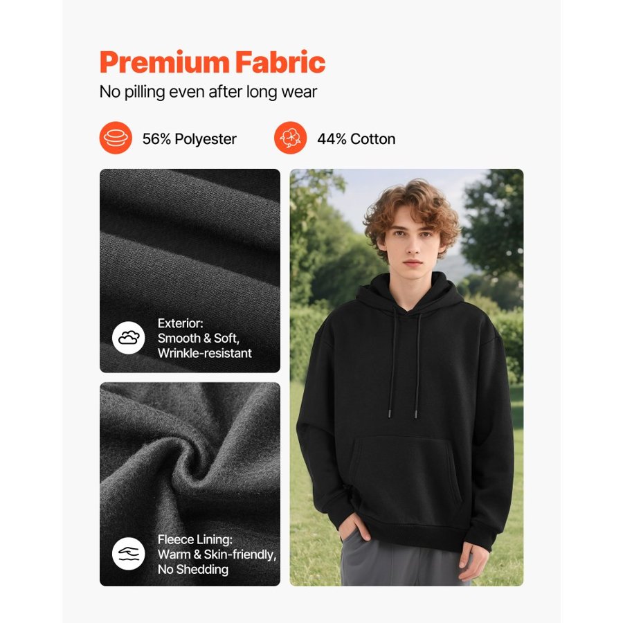 VEVOR Black Pullover Hoodie for Women – S-XXXL, 1.34lbs