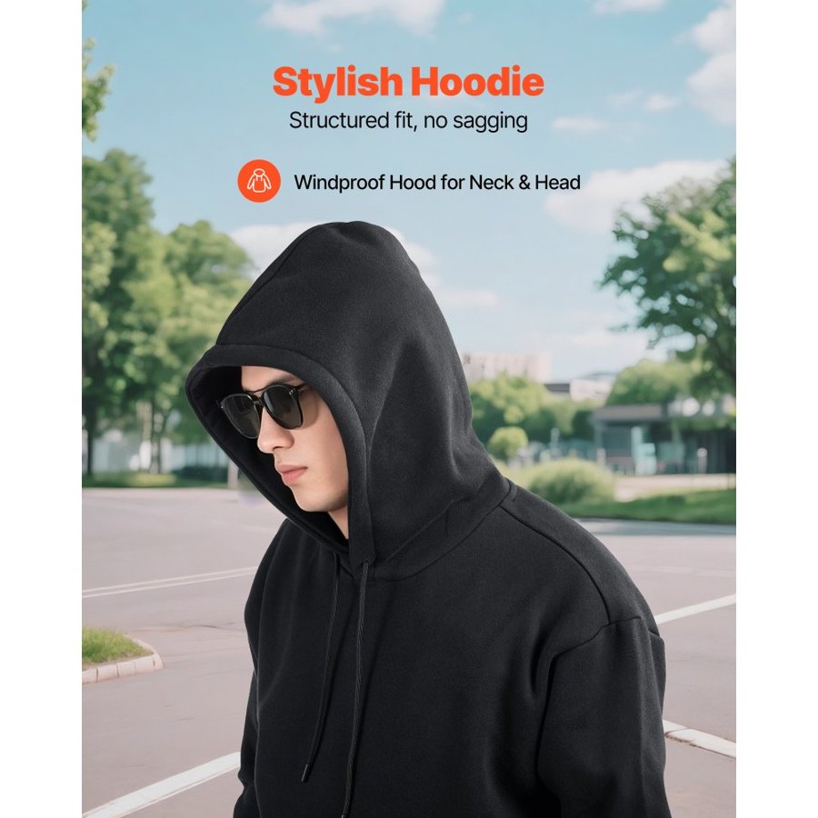 VEVOR Men Pullover Hoodie, X-Large Size, Fleece Long Sleeve Comfy Casual Basic Pullover Hooded Sweatshirt, Warm & Skin-friendly, Practical & Trendy, Black Hoodie with Large Pocket for Fall & Winter