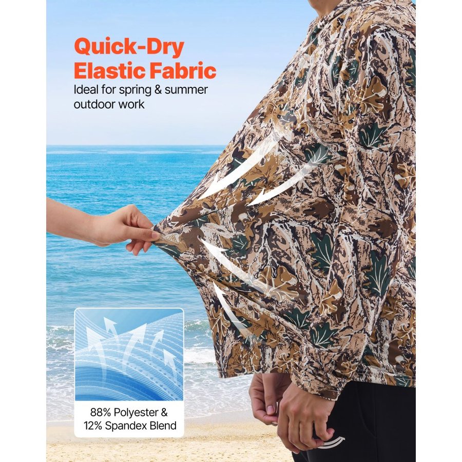 VEVOR Camo Hoodie, 3X-Large Size, Men Pullover Hooded Sweatshirt, Moisture Wicking & Breathable, Quick-dry, Hiking Fishing Shirt with Hood, Long Sleeves Hunting Shirts for Spring & Summer Outdoor Work