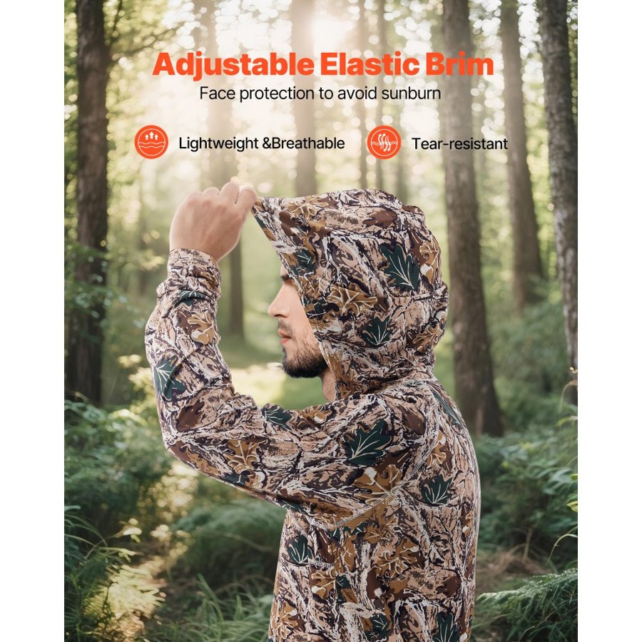 VEVOR Camo Hoodie, XX-Large Size, Men Pullover Hooded Sweatshirt, Moisture Wicking & Breathable, Quick-dry, Hiking Fishing Shirt with Hood, Long Sleeves Hunting Shirts for Spring & Summer Outdoor Work