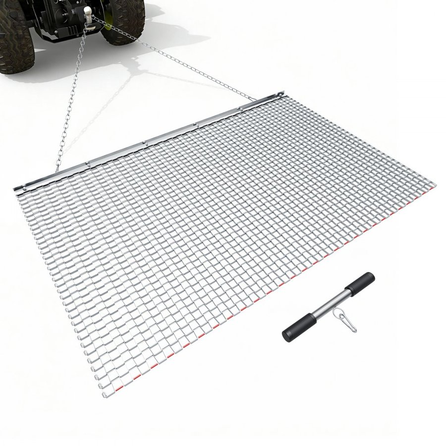 VEVOR Drag Harrow, 1.5x0.9 m, High-Efficiency Chain Harrow Rake, ATVs UTVs Tractors Attachments, Durable Galvanized Steel Mesh Drag Mat with Towing Chain, for Gravel Driveway Ruts Farm Field Leveling