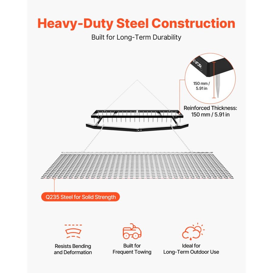 VEVOR 6 ft Drag Harrow – 19.49 × 72.44 Inch, 80 LBS
