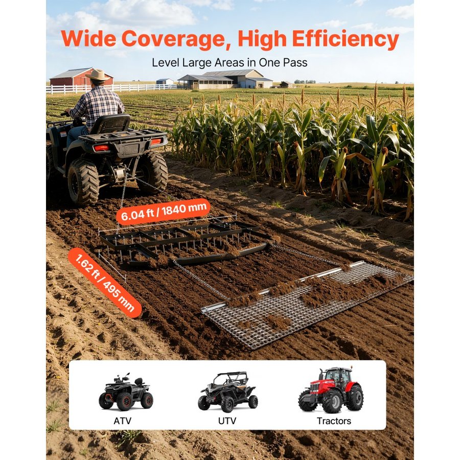 VEVOR 6 ft Drag Harrow – 19.49 × 72.44 Inch, 80 LBS