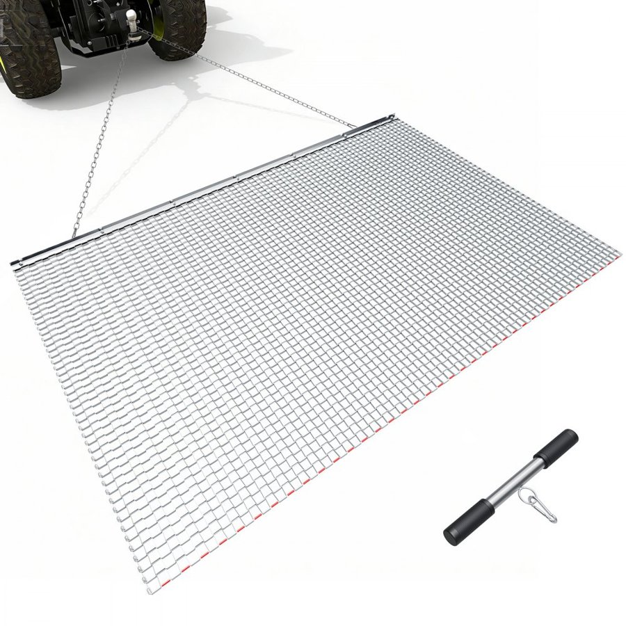 VEVOR Drag Harrow, 2 x 1.2 m, High-Efficiency Chain Harrow Rake, ATVs UTVs Tractors Attachments, Durable Galvanized Steel Mesh Drag Mat with Towing Chain, for Gravel Driveway Ruts Farm Field Leveling