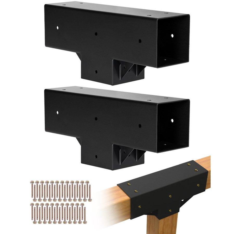 VEVOR Pergola Kit 2-Pack, T-Shaped 4x4 (Actual 92 x 92 mm), 3-Way Pergola Brackets DIY Woodworking Gazebo Bracket Kit with Screws for 92 x 92 mm Wood Beams in Actual Size for Outdoor Party Banquet