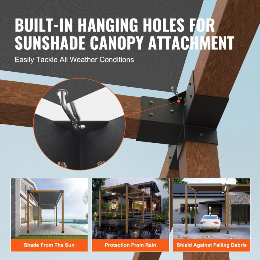 VEVOR Pergola Bracket Kit 10.2 cm x 10.2 cm, Inner Size 9.1 cm x 9.1 cm 2pcs 4-Way Heavy Duty Corner Bracket Woodworks DIY Post Base Kit, Easy Installation Wooden Beams for Gazebos, Patio Pergolas, Log Cabin Outdoor Pergola Hardware