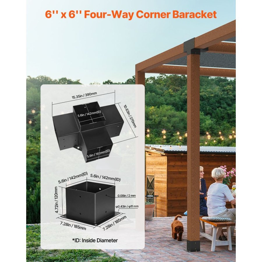 VEVOR 6x6 Pergola Bracket Kit – 2 Pcs, 4 Way, 5.5 x 5.5 Inch