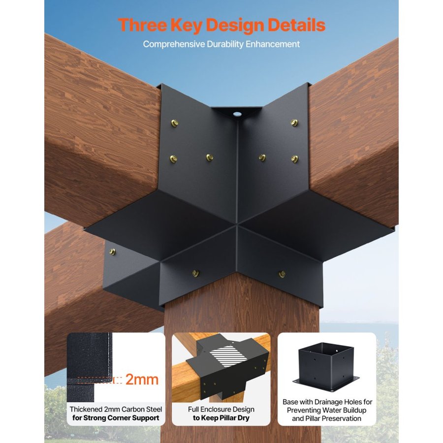 VEVOR 6x6 Pergola Bracket Kit – 2 Pcs, 4 Way, 5.5 x 5.5 Inch