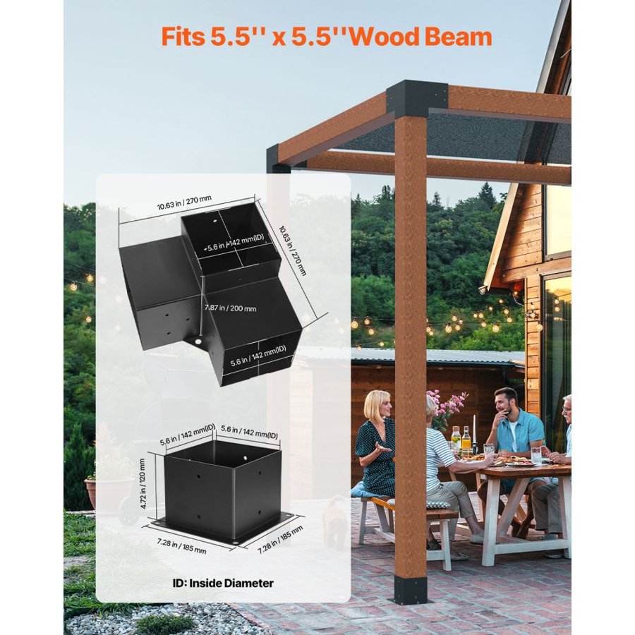 VEVOR Pergola 6x6 Brackets – 3-Way 5.5x5.5 Inch Steel
