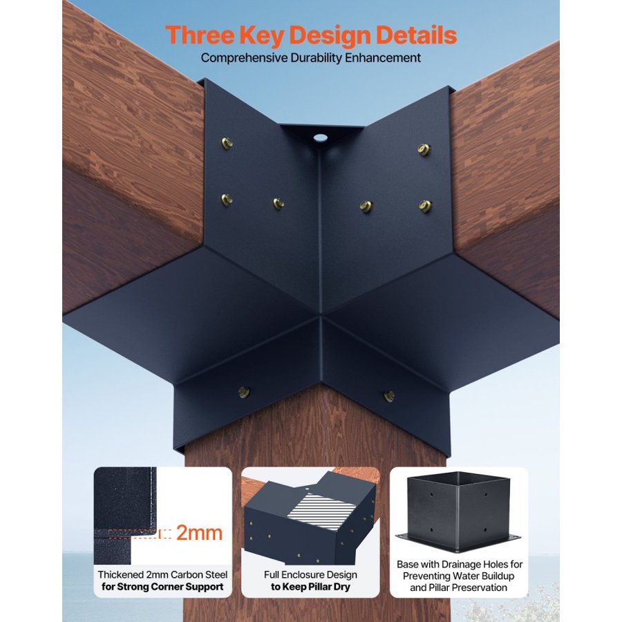 VEVOR Pergola 6x6 Brackets – 3-Way 5.5x5.5 Inch Steel